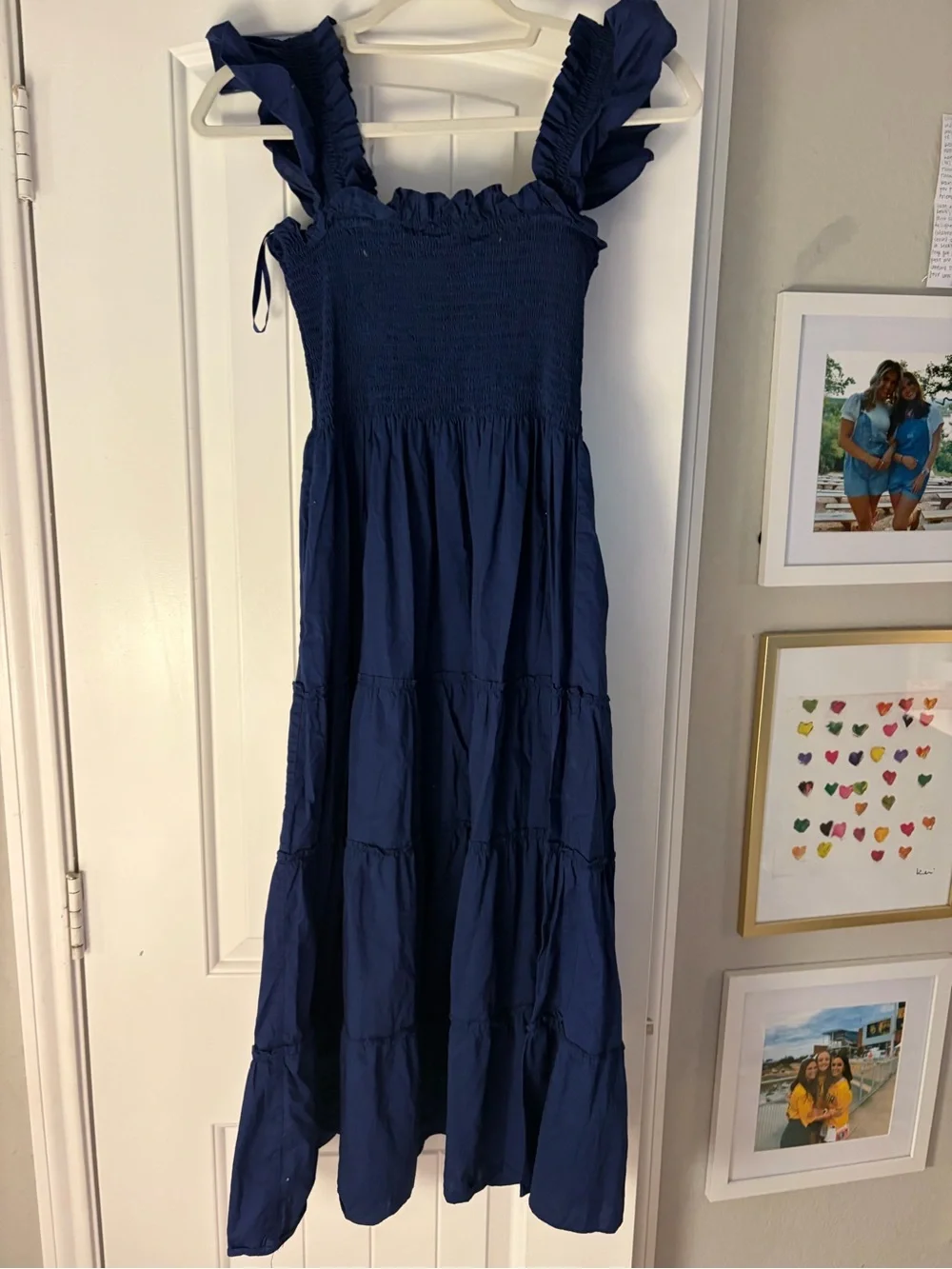 Hill House Navy Ruffled Strap Tiered Midi Dress - Picture 1 of 2